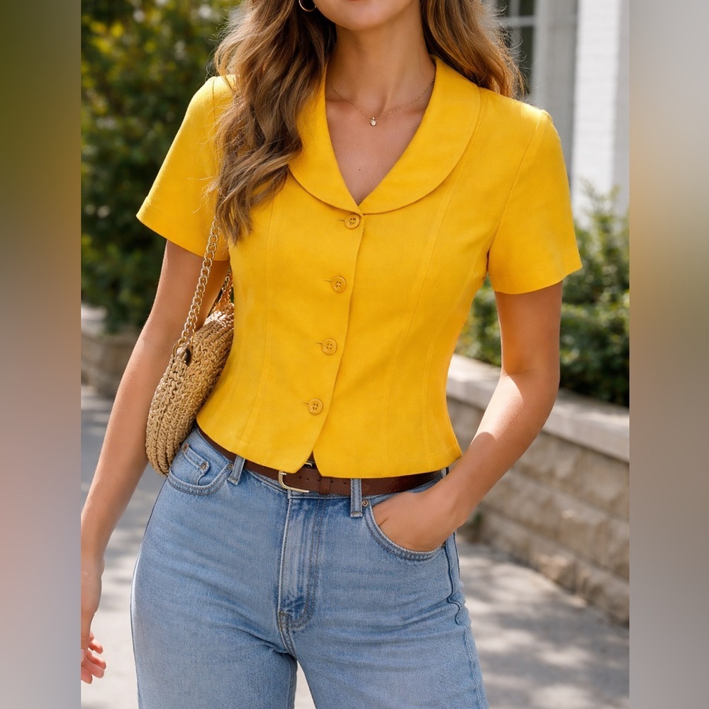 Vibrant Yellow Button-Up Blouse